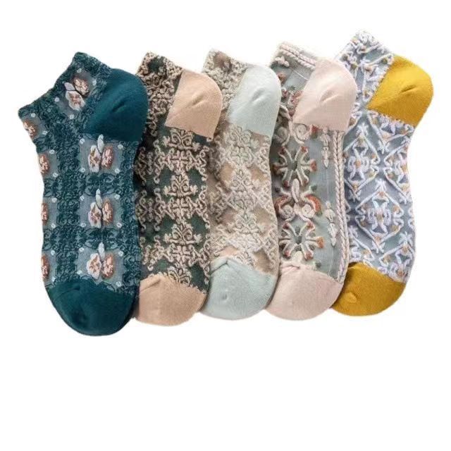 Wholesale Vintage women's socks, short socks, boat socks, floral new women's socks, cotton breathable