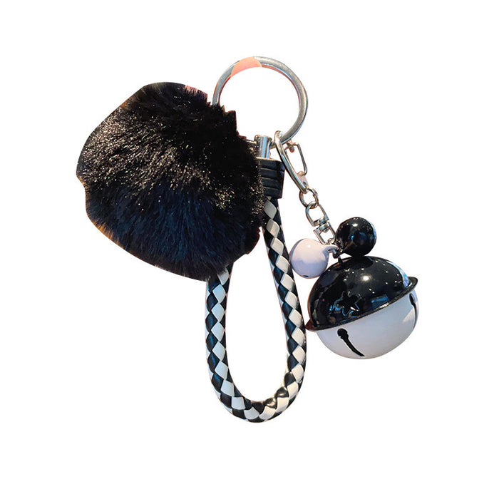 Wholesale Fur Ball Two-color Bell Leather Rope Keychain JDC-KC-YuanD003