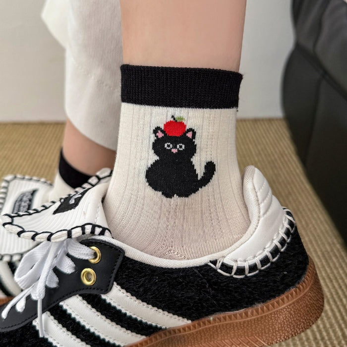 Wholesale Socks Cartoon Short Socks Lightweight Sweat Absorbing Breathable Cotton Socks Color blocked Cute Middle Socks