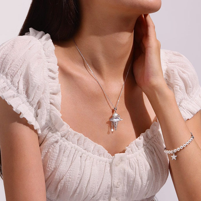 Wholesale Ice cream cone bow pearl pendant necklace