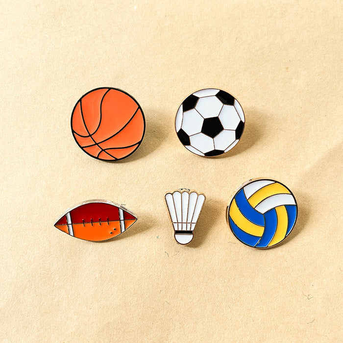 Wholesale Football cartoon brooch, basketball badminton, cute metal personalized badge, clothing bag accessories