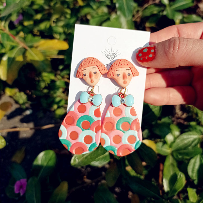 Wholesale Doll Ethnic Style Color Abstract Block Embossed Acrylic Simple Silver Earrings for Women