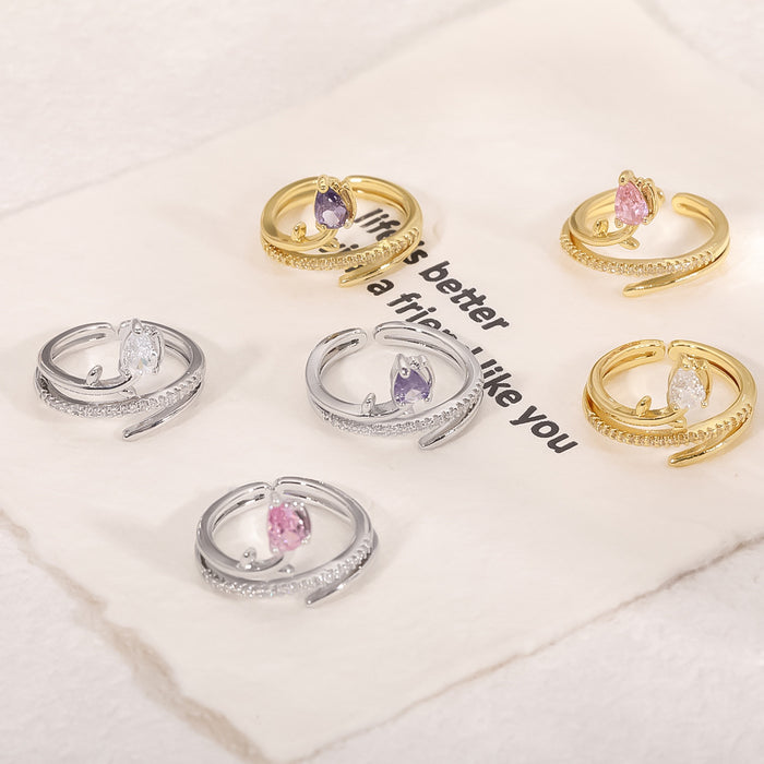 Wholesale Copper Gold-Plated Adjustable Ring with Flower Design - Fashion Jewelry Accessory
