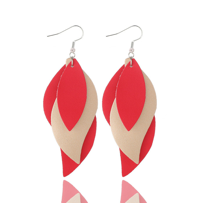 Wholesale Artificial Leather Leaf Shape Earrings Trendy Jewelry Accessory