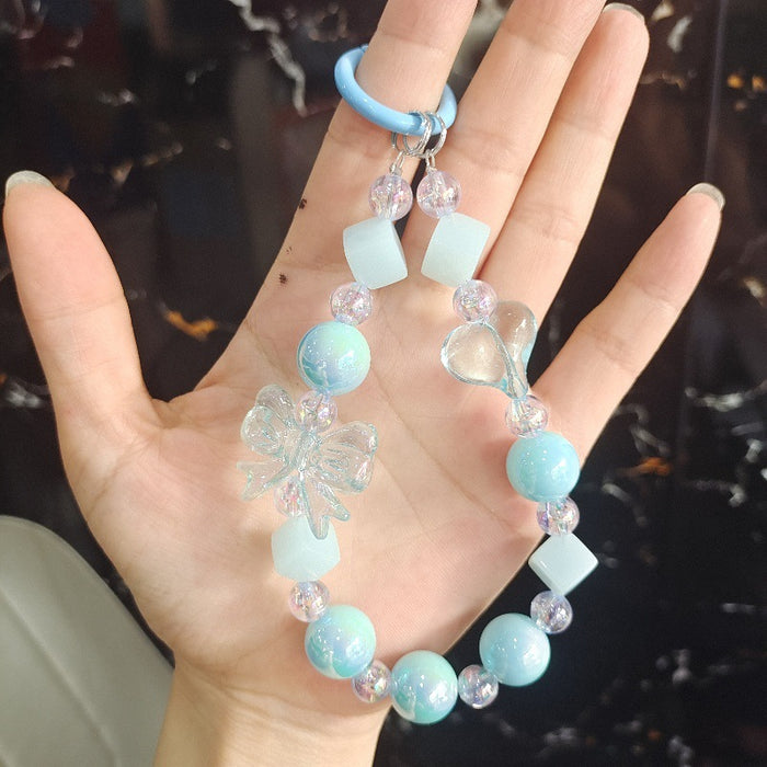 Wholesale Cartoon Cute Beaded Mobile Phone Chain Fashion Keychain Bow Bag Pendant