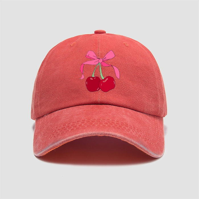 Wholesale Cherry bow baseball cap embroidered retro washed duckbill cap versatile new hat