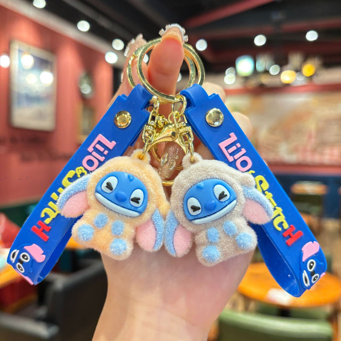 Wholesale Cartoon flocking  keychain student bag keychain car keychain couple pendant