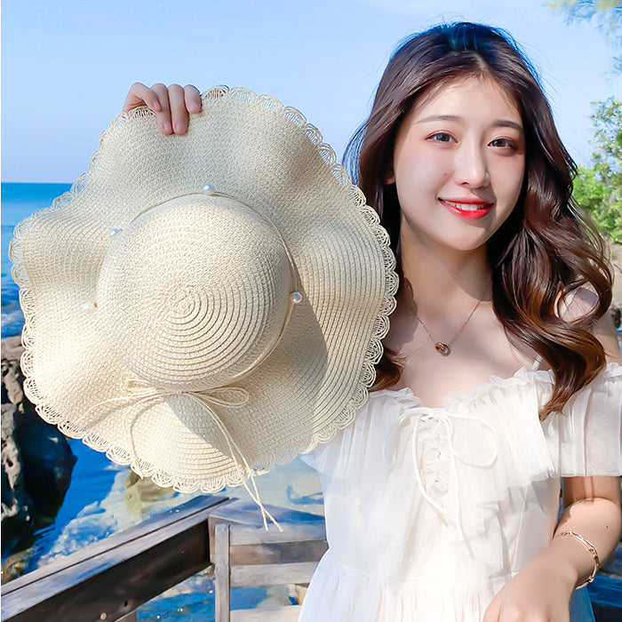 Wholesale Fashionable pearl woven straw hat, sun shading and sun protection hat, versatile