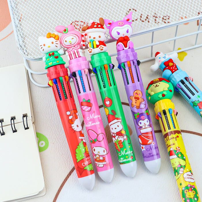 Wholesale Random Christmas series cartoon push ballpoint pen multifunctional student multi-color all-in-one notebook pen colored pen