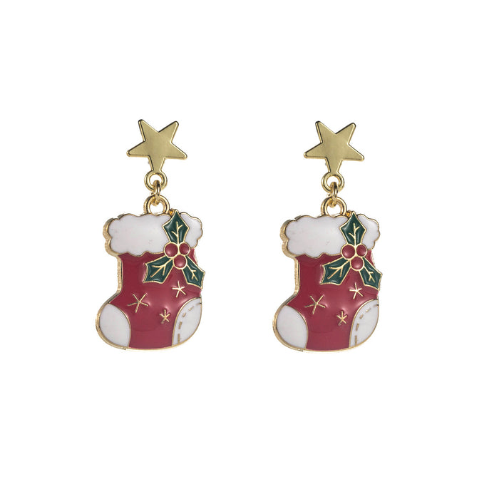 Wholesale Alloy Drip Oil Christmas Earrings Gingerbread Man Santa Bell Party Wear