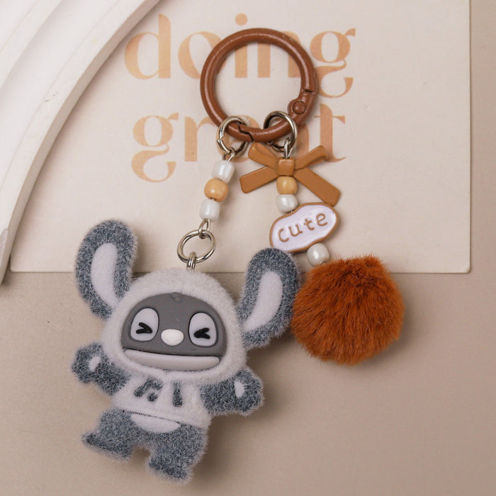 Wholesale Cute cartoon character flocked keychain