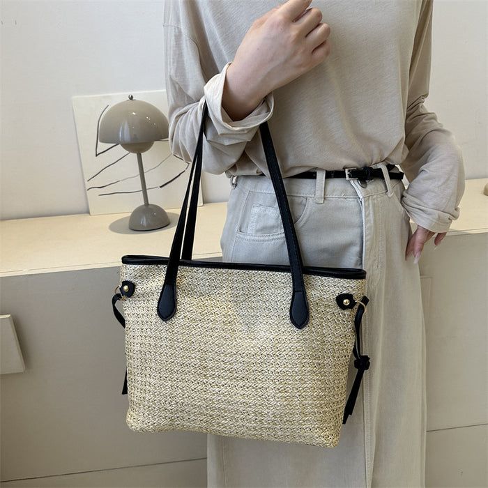 Wholesale Straw woven large capacity tote bag, simple woven bag, shoulder bag