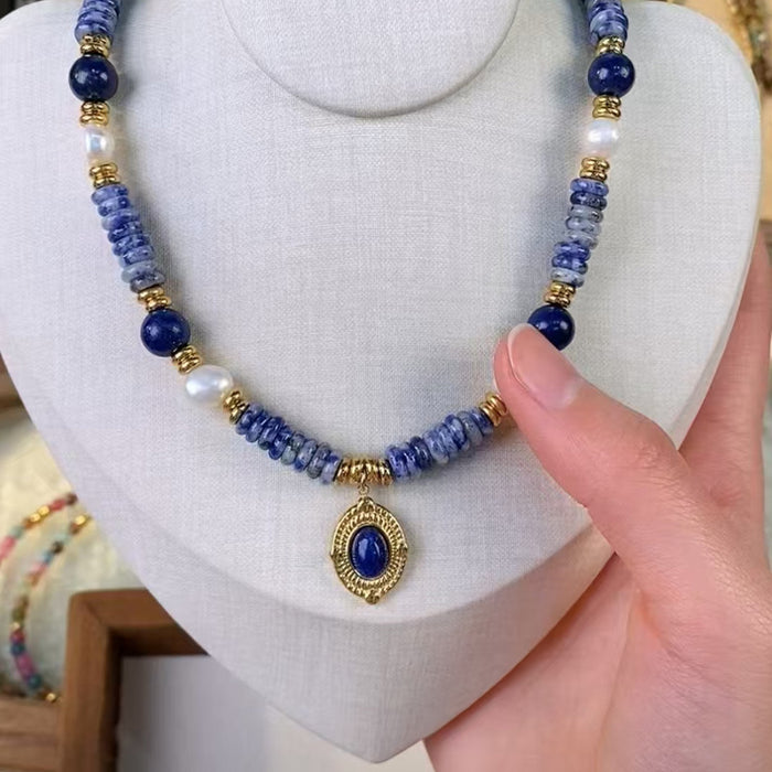 Wholesale Pearl retro lapis lazuli pendant necklace with no fading, high-end necklace for women