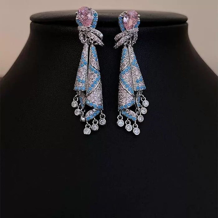 Wholesale  Color Silk Earrings Long Zircon Tassel Earrings