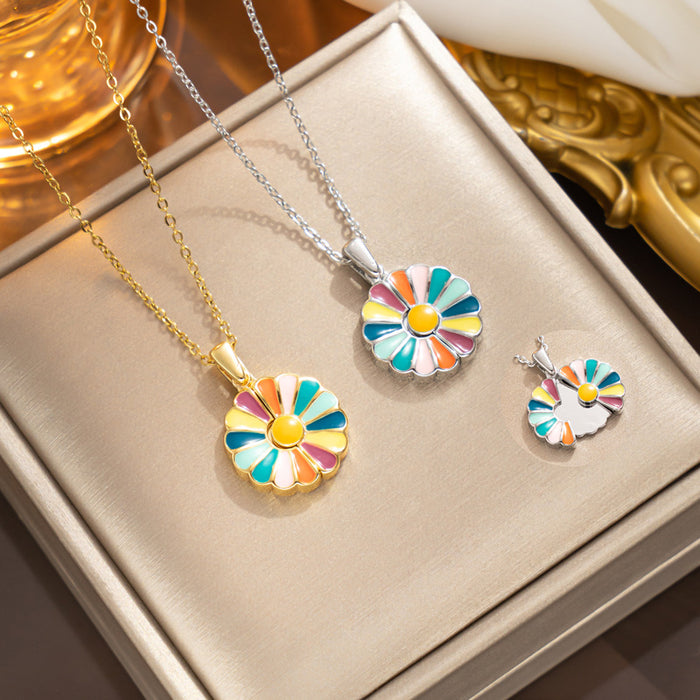 Wholesale titanium steel enamel colorful daisy necklace jewelry niche design necklace JDC-NE-Kucai018