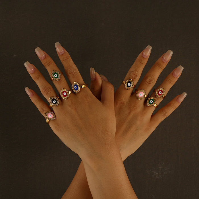 Wholesale New Fashion Personalized Color Preserved Stainless Steel Drip Oil Ring Devil's Eye Mixed Ring Wholesale
