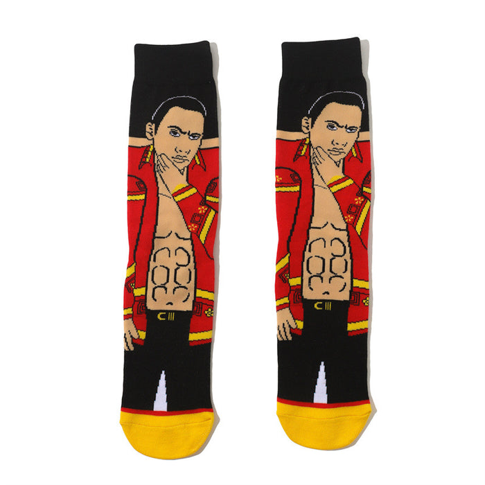 Wholesale Cartoon Men' s Sports Socks Cotton Mid-Calf Sports Socks