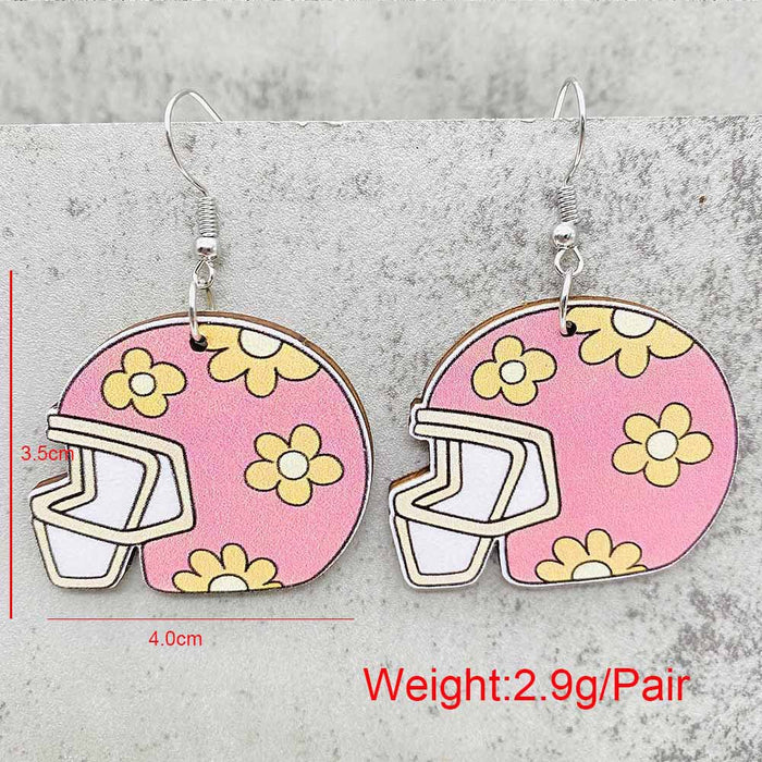 Wholesale Sports Theme Wooden Earrings Pink Wrist Rugby Game Day Earrings Valentine' s Day Gift