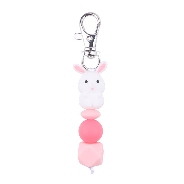 Wholesale Santa Cartoon 3D Little White Rabbit Silicone Bead Keychain JDC-KC-GuangTian034