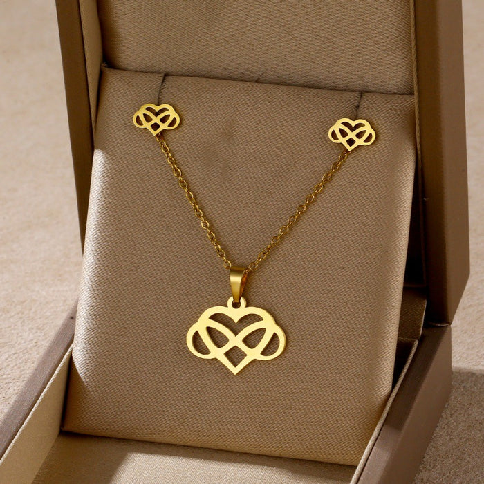 Wholesale Stainless steel heart-shaped number 8 necklace earring set accessories