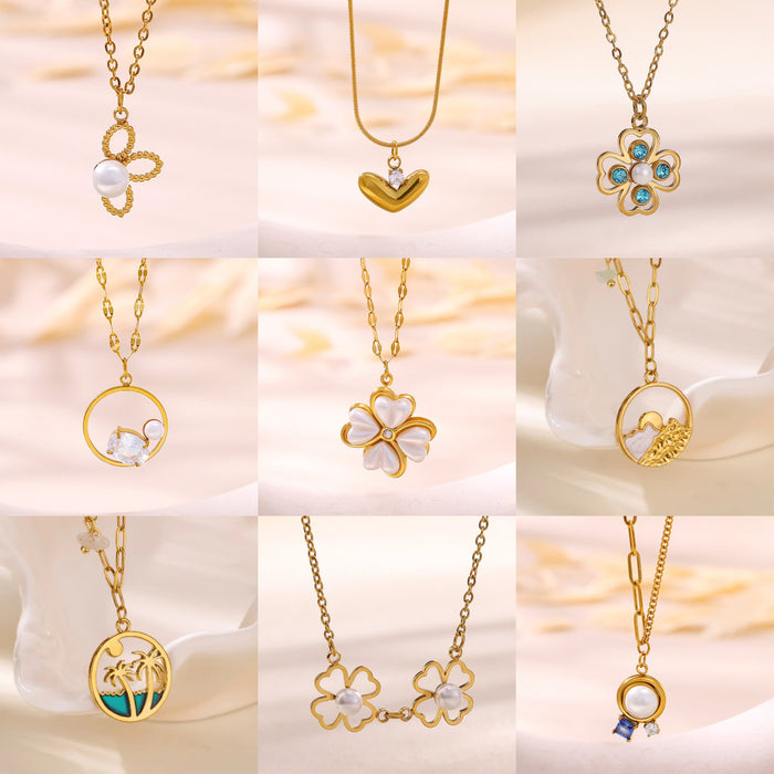 Wholesale Four-Leaf Clover Necklace, Stainless Steel Chain, Elegant Women' s Jewelryw