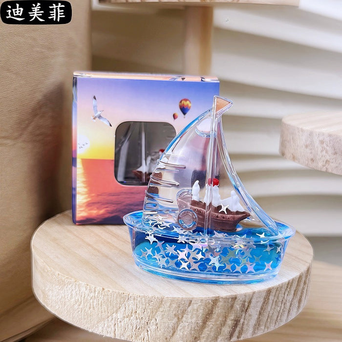 Wholesale Creative Floating Cartoon  Decompression Liquid Sailing Crafts Ornaments Transparent Oil Leakage Acrylic Gift