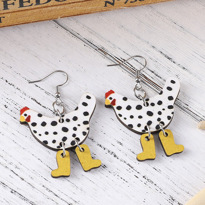 Wholesale Funny high heels rooster polka dot earrings double-sided wooden earrings female personality earrings