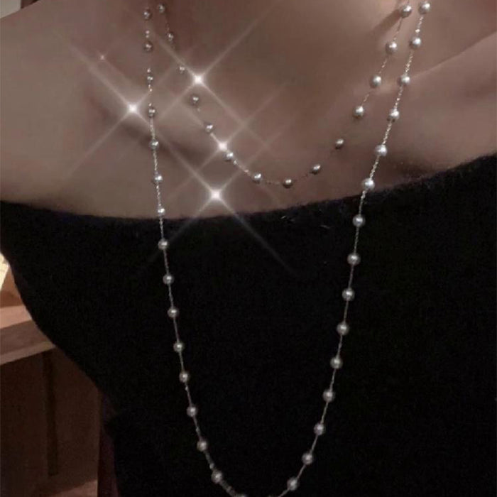 Wholesale Pearl double-layer layered necklace, exquisite and fashionable collarbone chain, elegant and luxurious sweater chain