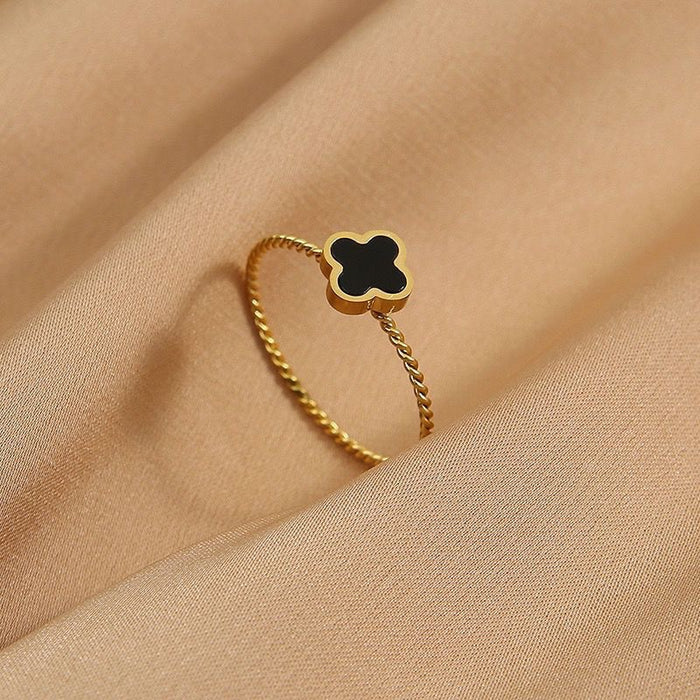 Wholesale Four leaf clover ring, female personality, simple ring, titanium steel, non fading temperament accessory