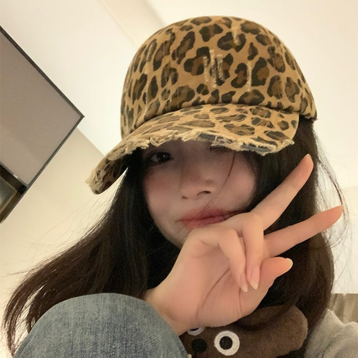 Wholesale Trendy and fashionable leopard print baseball hat with street personality, retro and vintage style, wide brimmed sun shading duckbill hat