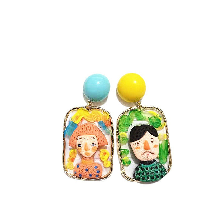 Wholesale Doll Ethnic Style Funny Windowsill Men Women Hand-painted Color Cartoon Earrings Women