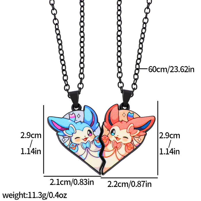 Wholesale 1pair Cartoon Cute Heart Patchwork Pendant Necklace