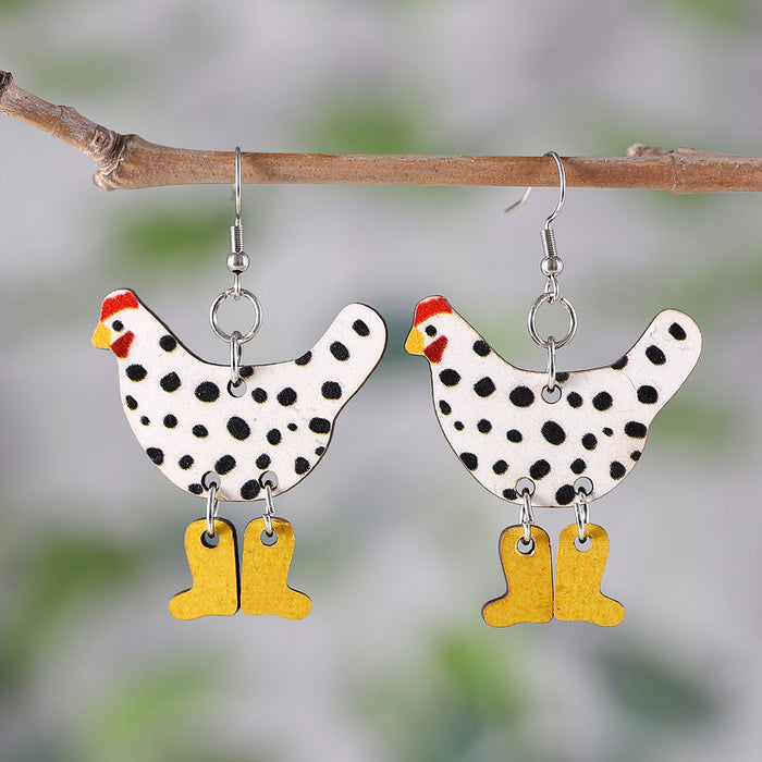 Wholesale Funny high heels rooster polka dot earrings double-sided wooden earrings female personality earrings