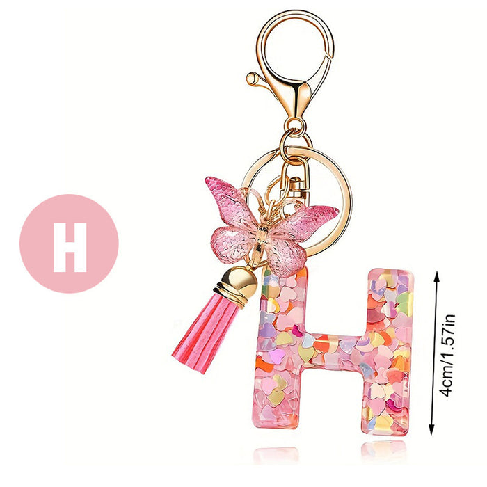Wholesale Fashion pink letter key chain love sequins butterfly tassel key chain crystal  accessories