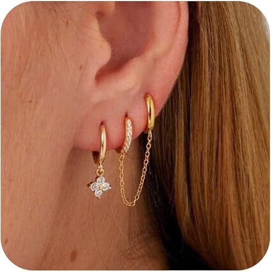 Wholesale Real gold brass electroplated fashionable women's zircon inlaid chain tassel pendant women's earrings