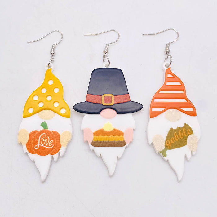 Wholesale Autumn Thanksgiving Acrylic Earrings Gnome Dwarf Pumpkin Turkey Three-Dimensional Pendant