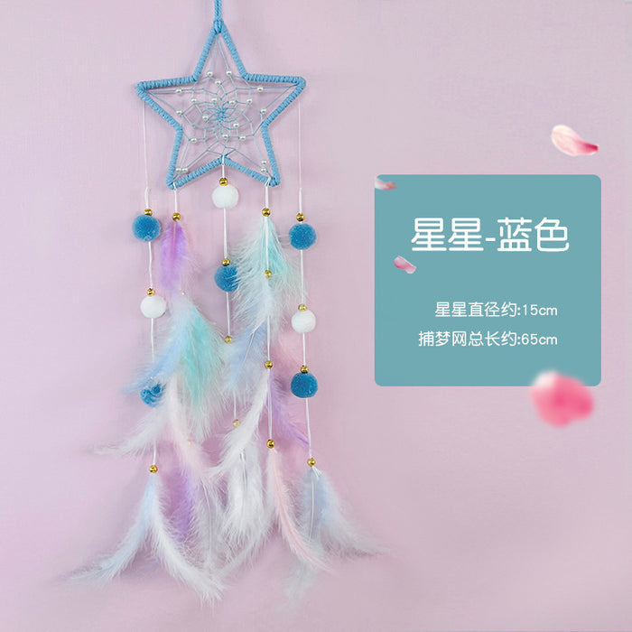Wholesale Cat Head Dreamcatcher Hanging Ornament Handmade Pink Feather Decor MOQ≥2