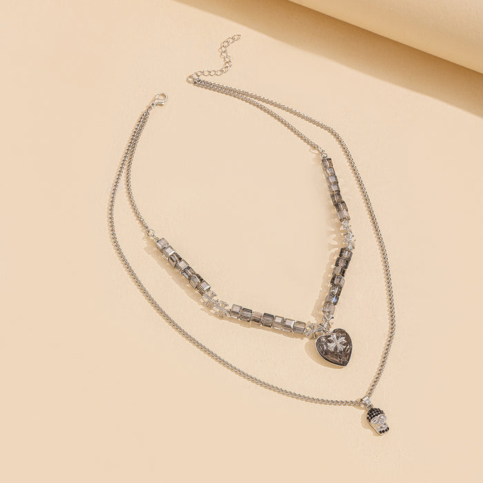 Wholesale Personalized and versatile skull pendant necklace with exaggerated layering, metal heart cross, men's necklace