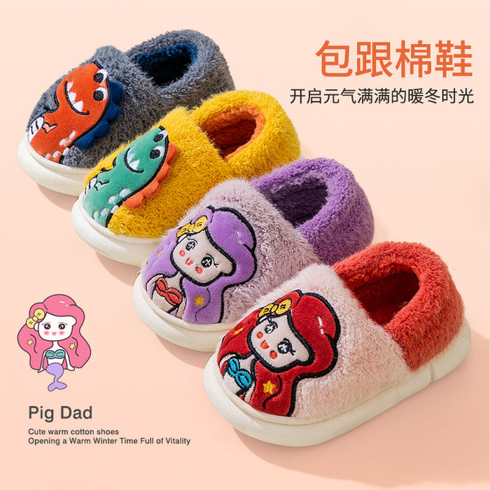 Wholesale Winter Children' s Cotton Slippers Bag Heel Girls Boys Dinosaur Indoor F Slippers Kids Baby Anti-slip Cotton Shoes