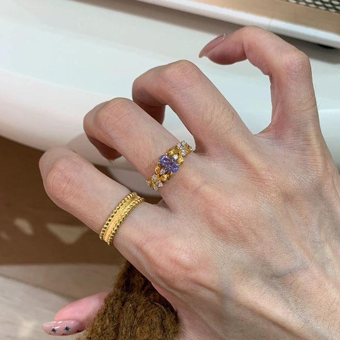 Wholesale Bauhinia ring, women's purple diamond inlaid light luxury ring