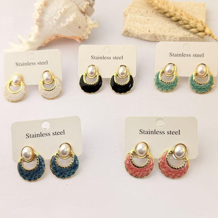 Wholesale Stainless Steel Drip Glaze Fan-Shaped Stud Earrings - Trendy Everyday Jewelry