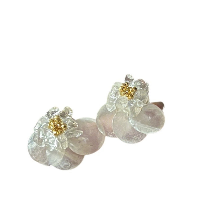 Wholesale Natural Shell Crystal Stud Earrings Ear Clip Beaded Flower