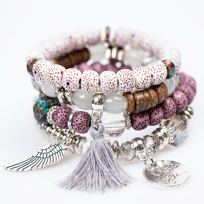 Wholesale Bohemian Multi-layer Bracelet Creative Tassel Bodhi Beaded Wings Love Fashion Bracelet Jewelry JDC-BT-NHong007