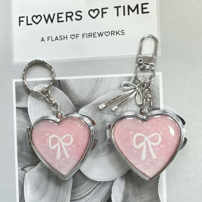 Wholesale Pink Heart Double-Sided Mirror Foldable Metal Keychain Makeup Mirror