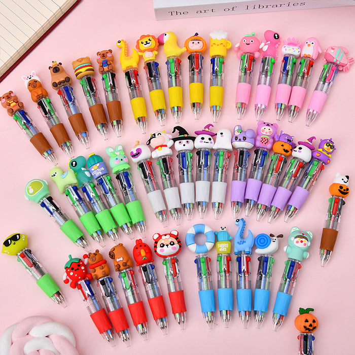 Wholesale Random Cute Mini Four Color Press Ballpoint Pen Cartoon Animal Series Color Pen Student