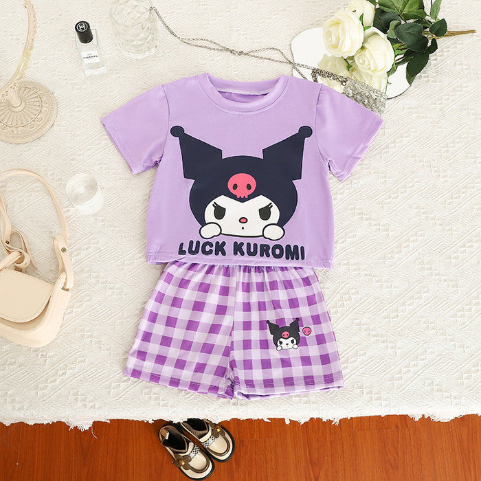 Wholesale Cartoon Cute T-shirt Plaid Shorts Children's Suit JDC-CTS-XiaoHZ004