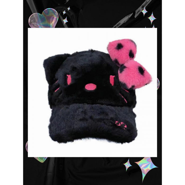 Wholesale Sweet Cool Black Pink Embroidered Bow Baseball Cap All-match Cute Cartoon Cap