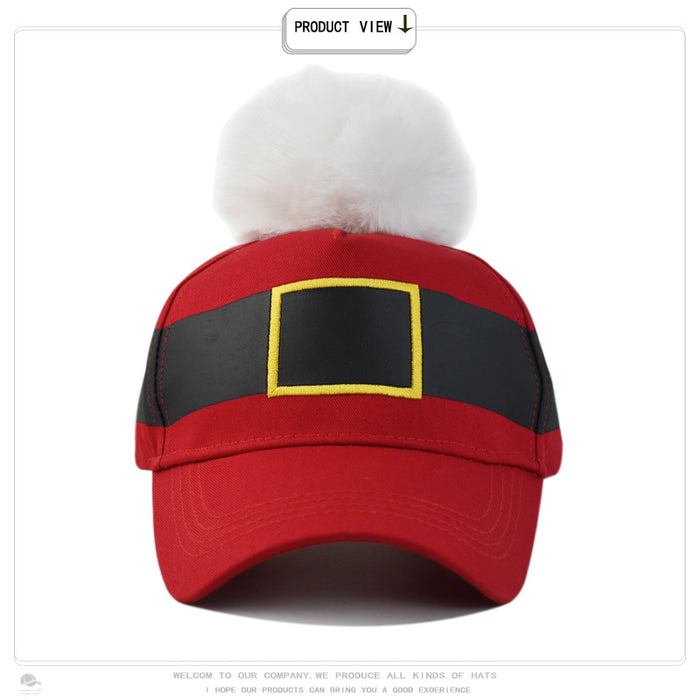 Wholesale White big fur ball Christmas cap winter Christmas belt pattern all-match baseball hat