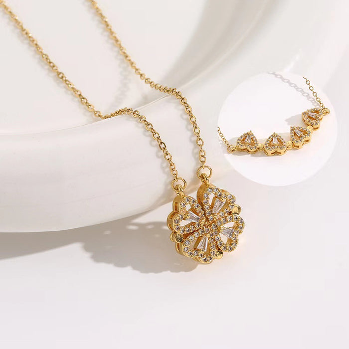 Wholesale Micro-diamond four-leaf clover openable pendant titanium steel necklace