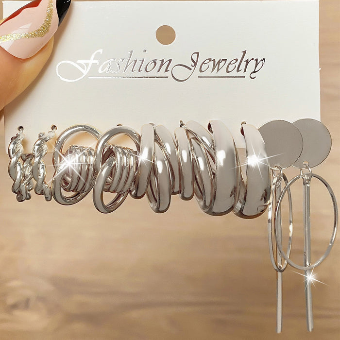 Wholesale 6-piece geometric pearl and diamond statement earring set